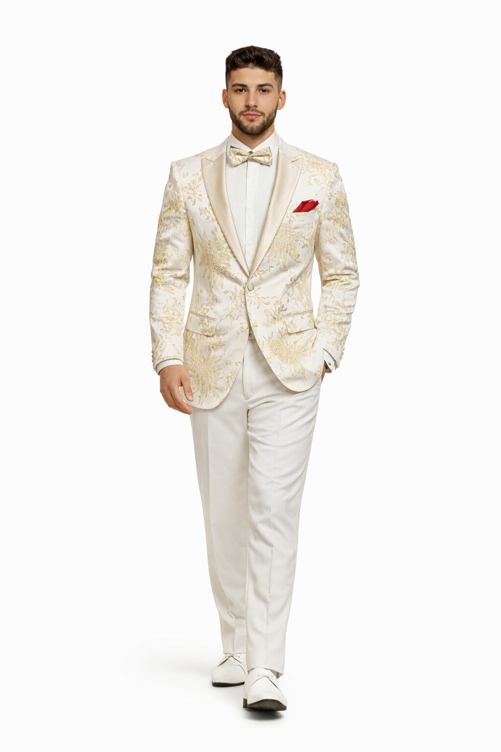 Men's  White ~ Ivory ~ Khaki ~ Tan & Gold Champagne Color Blazer Dinner Jack - Image 5