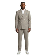 Khaki Pinstripe Double-Breasted Slim Fit 2-Piece Suit