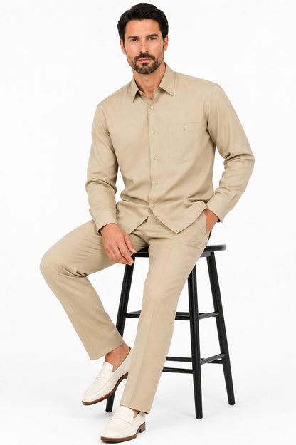 Long Sleeve Walking Suit - Casual Suits For Men + Mens Leisure Suit + Khaki