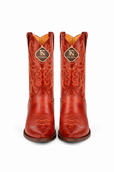 Men's King Exotic Snip Toe Pull Up Leather Boots Handmade Cognac - Image 4