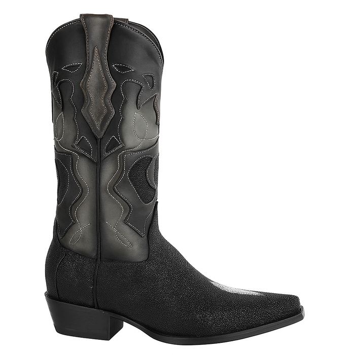 Men's King Exotic Snip Toe Stingray Boots Single Stone Handmade Black (494R1205)