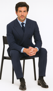 kingsman harrys pinstriped blue Double Breasted suit