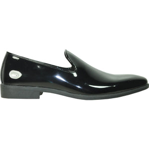 Bravo Mens Classic Plain Toe Slip on Patent Loafer Tuxedo Shoe in Black