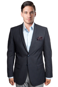 Mens Black Blazer - Men's Two Button Micro Check Sports Coat in Black & Blue