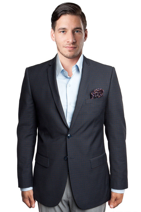 Mens Black Blazer - Men's Two Button Micro Check Sports Coat in Black & Blue