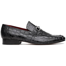 Marco Di Milano Landro Shoes Black Exotic Crocodile Horsebit Loafers
