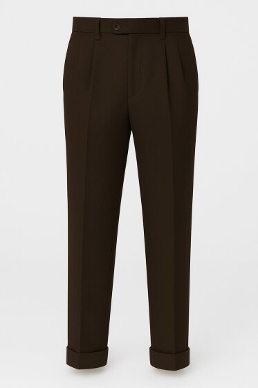 Mens Pleated Dress Pants Chocolate Brown Wide Leg Slacks Pleated Baggy Dress Trousers Unhemmed Unfinished Bottom