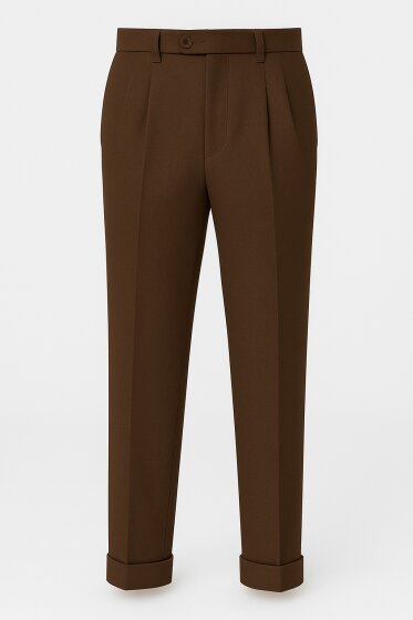 Mens Pleated Dress Pants Chocolate Brown Wide Leg Slacks Pleated Baggy Dress Trousers Unhemmed Unfinished Bottom