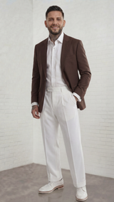Mens Wide Leg Pants Classic Fit Pleated Pants in Color "White" 20.5 inch bottom Pants come lined to the knee.