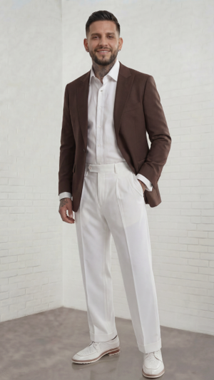 Mens Wide Leg Pants Classic Fit Pleated Pants in Color "White" 20.5 inch bottom Pants come lined to the knee.