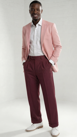 Mens Wide Leg Pants Classic Fit Pleated Pants in Color "Wine" 20.5 inch bottom Pants come lined to the knee.