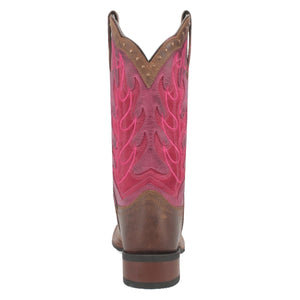 Laredo Women's Faye Broad Square Toe Leather Boots - Brown / Pink 3117