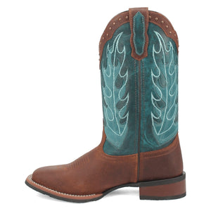 Laredo Women's Faye Broad Square Toe Leather Boots - Brown / Turquoise 3116