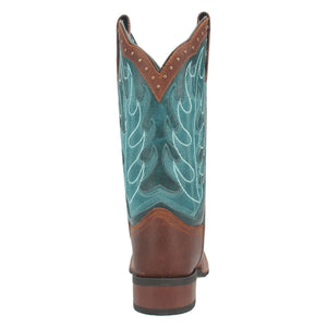 Laredo Women's Faye Broad Square Toe Leather Boots - Brown / Turquoise 3116