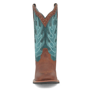 Laredo Women's Faye Broad Square Toe Leather Boots - Brown / Turquoise 3116