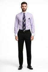 Lavender Pin Collar Dress Shirt With Collar Bar