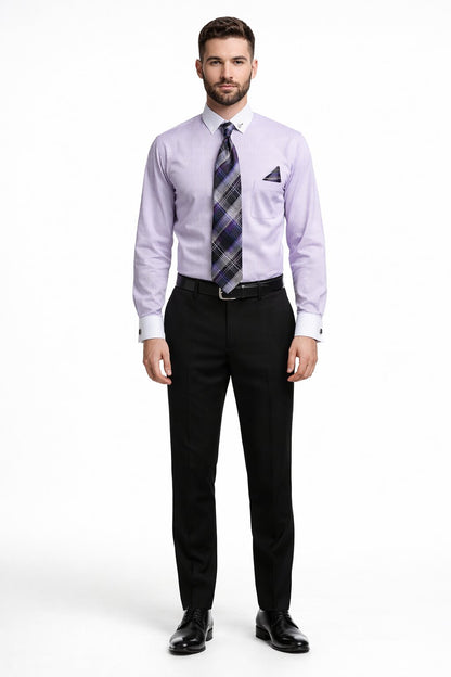 Lavender Pin Collar Dress Shirt With Collar Bar