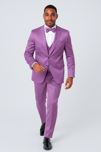 Mens Modern Fit Shiny Sharkskin Suit in Purple