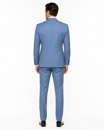 Mens 2 Button Slim Fit Wool Suit With Double Breasted Vest in Steel Blue