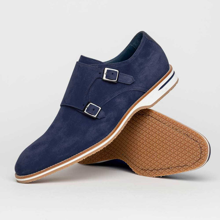 Zelli Legerra Suede Goatskin Double Monkstrap Shoes in Navy