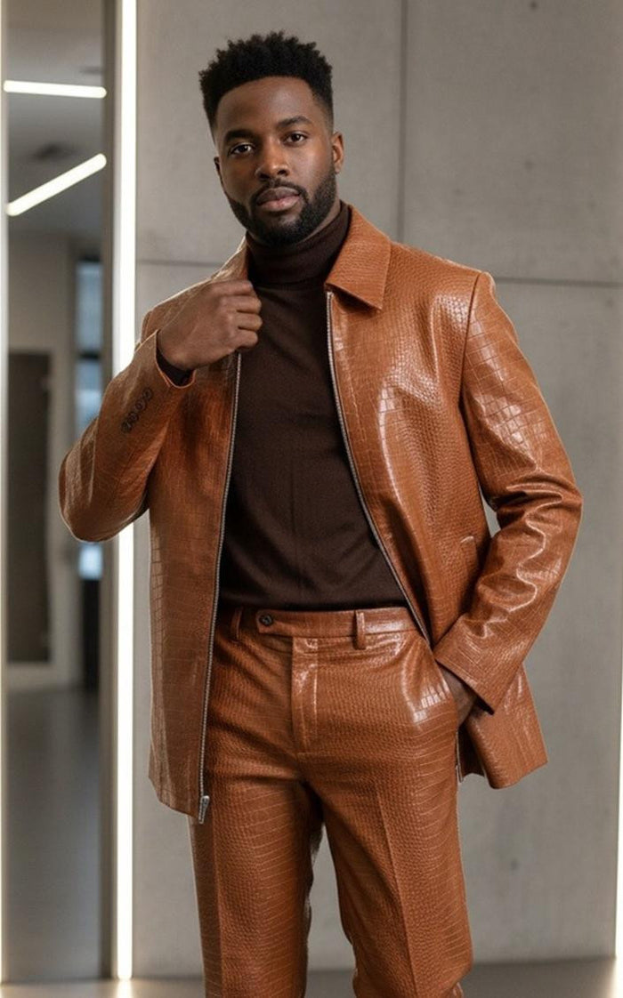Leisure Suit Rust Crocodile Print Vegan Leather BP6793  Modern Fit