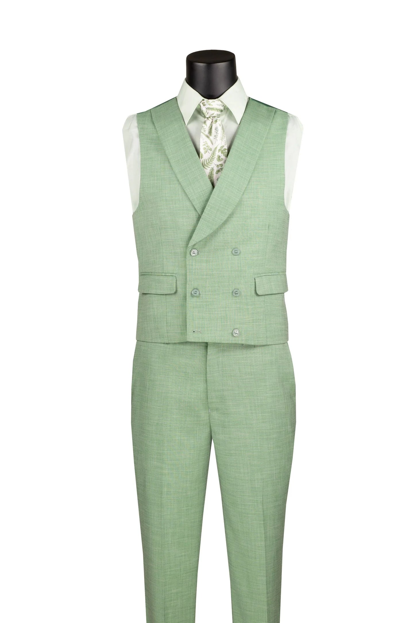 Light Green Modern Fit 3-Piece Suit with Lapel Vest & Adjustable Pants - Image 2