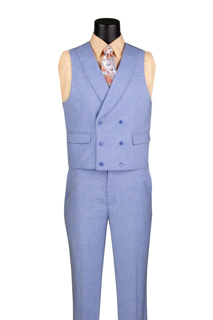 Light Blue Modern Fit 3-Piece Suit with Lapel Vest & Adjustable Pants - Image 2