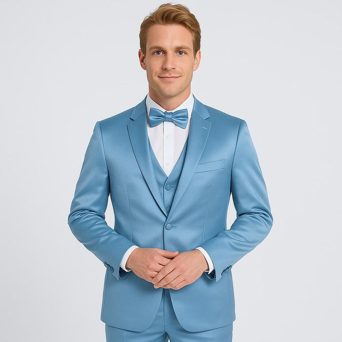 Light Blue Satin Tuxedo Set – 4-Piece Formal Look for Weddings & Proms - Image 2