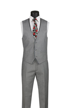 Light Gray Trimmed Lapel Slim Fit 3 Piece Suit - Image 2