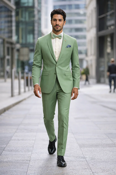 Light Green Tuxedo Suit for Men – Satin Lapel Wedding and Prom Suit in Color Sage Green Tuxedo