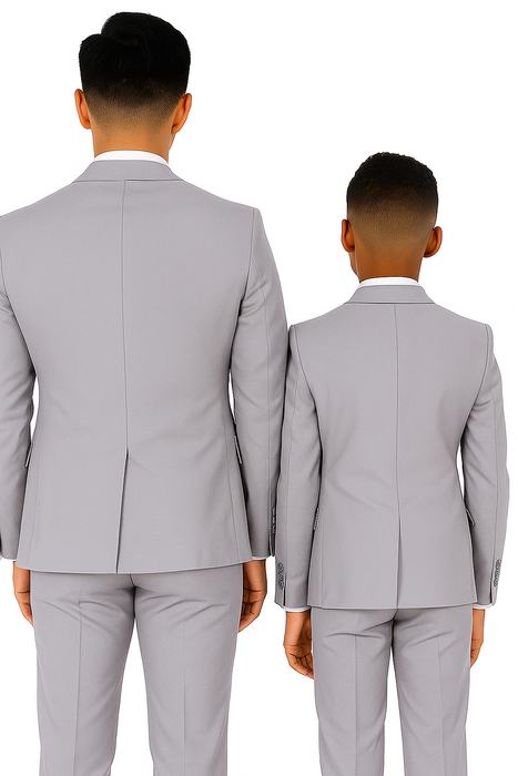 Father and Son Suits - Light Grey Boys Suit Perry Ellis Vested Boy's Wedding Suit in Light Grey