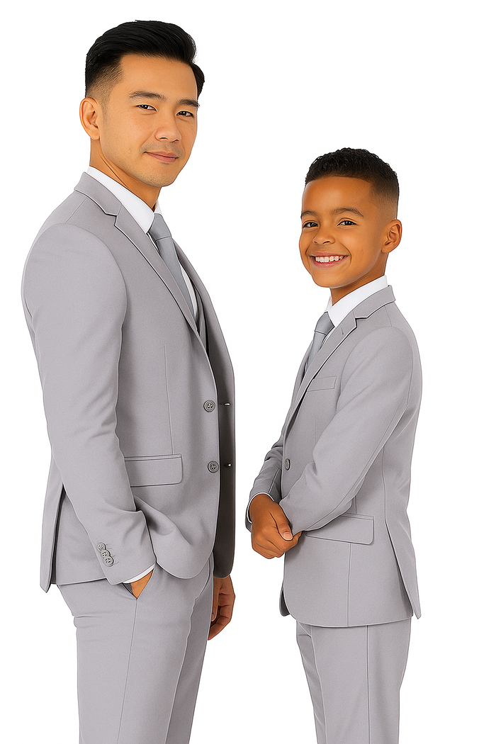 Father and Son Suits - Light Grey Boys Suit Perry Ellis Vested Boy's Wedding Suit in Light Grey - Image 4