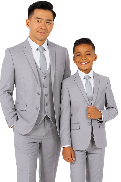 Father and Son Suits - Light Grey Boys Suit Perry Ellis Vested Boy's Wedding Suit in Light Grey - Image 2