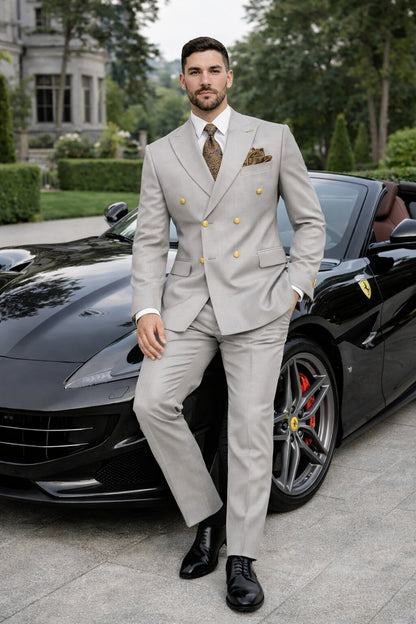 Mens Double Breasted Blazer - Wool Light Grey Sport Coat With Gold Buttons - Image 7