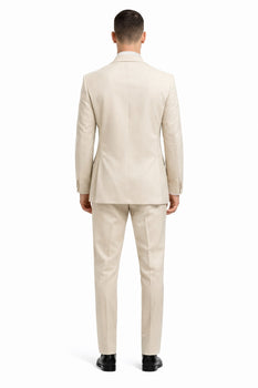 Mens Double Breasted Blazer - Wool Light Tan Sport Coat With Gold Buttons - Image 2