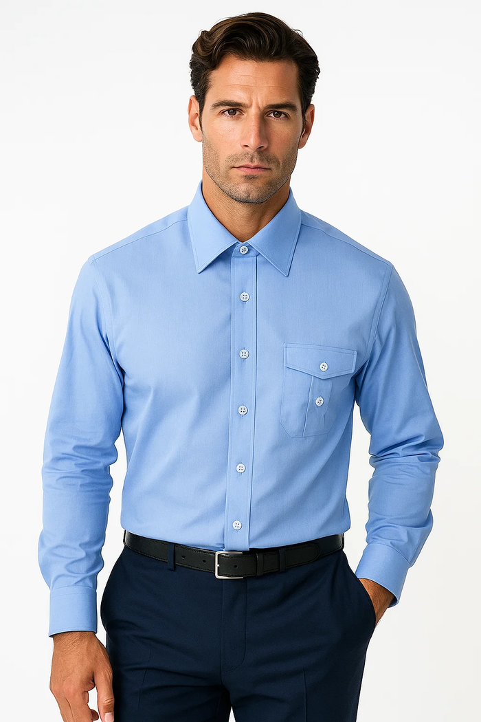 Affordable Clearance Cheap Mens Dress Shirt Sale Online Trendy - Slim Fit - Light Blue Color Men's Dress Shirt - Image 2