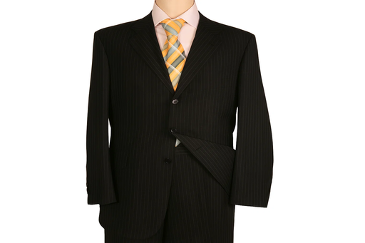 Black Almost Very Dark Gray Wiht Light Gray Pinstripe 100% Worsted Wool Available In 2 Or 3 Buttons Style Regular Classic Cut Cheap Priced Business Suits Clearance Sale