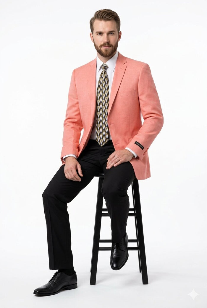 Mens Suit Blazer Jacket Two Button Stretch Sports Coats Classic Fit Living Coral