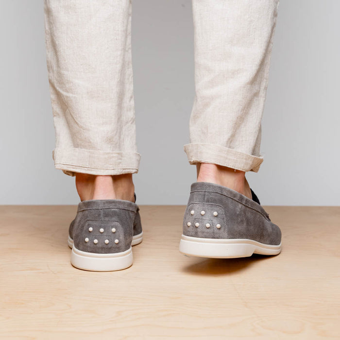Zelli Bene Sueded Goatskin and Crocodile Loafer in Grey