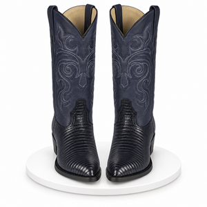 Lizard Cowboy Boots J-Toe Navy Blue