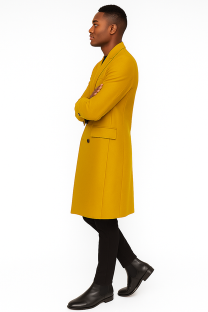 Men's Gold 44Inch Long Double Breasted Overcoat Winter Men's Topcoat Sale - Image 3
