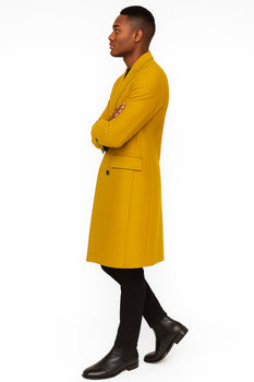 Men's Gold 44Inch Long Double Breasted Overcoat Winter Men's Topcoat Sale - Image 3