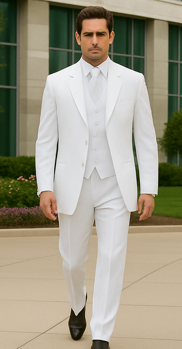 Longer Coat 4 Button White Notch Tuxedo -38\ 4 Button \Long Coat Tuxedo\-