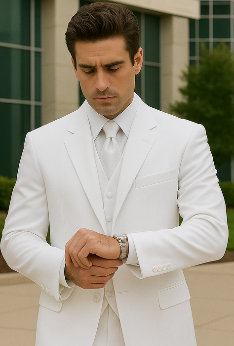 Longer Coat 4 Button White Notch Tuxedo -38\ 4 Button \Long Coat Tuxedo\-