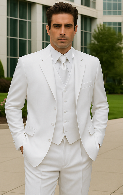Longer Coat 4 Button White Notch Tuxedo -38\ 4 Button \Long Coat Tuxedo\-