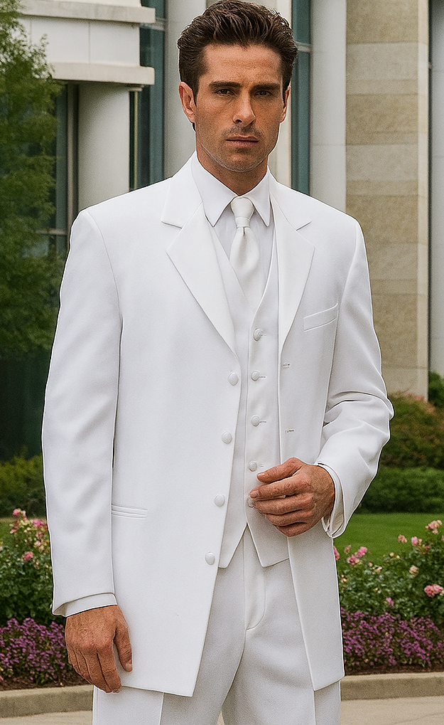 Longer Coat 4 Button White Notch Tuxedo -38\ 4 Button \Long Coat Tuxedo\- - Image 8