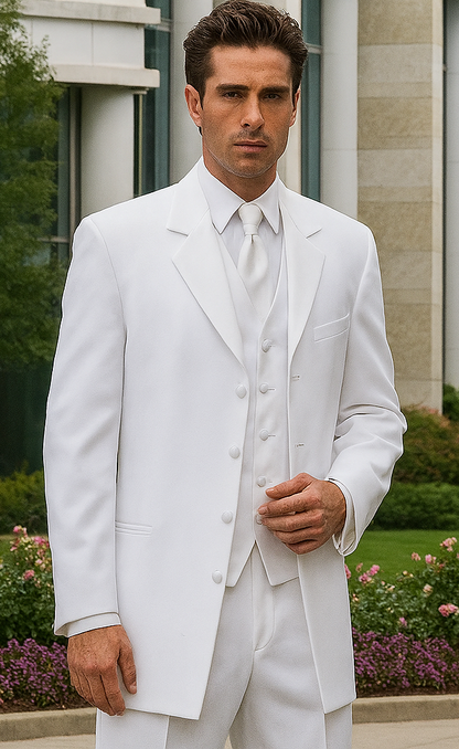 Longer Coat 4 Button White Notch Tuxedo -38\ 4 Button \Long Coat Tuxedo\- - Image 8