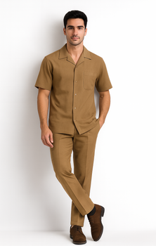 Longstry Men'S Suit 100% Linen Fabric – Khaki - Mens Linen Suit - Image 3
