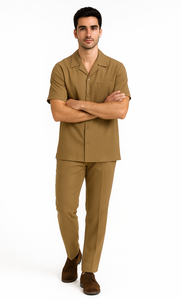 Longstry Men'S Suit 100% Linen Fabric – Khaki - Mens Linen Suit