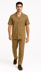 Longstry Men'S Suit 100% Linen Fabric – Khaki - Mens Linen Suit